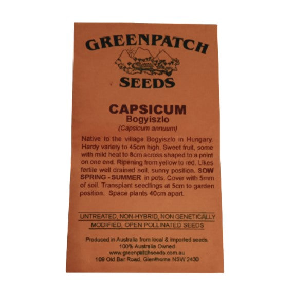 Capsicum Bogyizloi Heirloom Chilli seeds. Shop certified organic and heirloom veggie, herb and fruit seeds now.