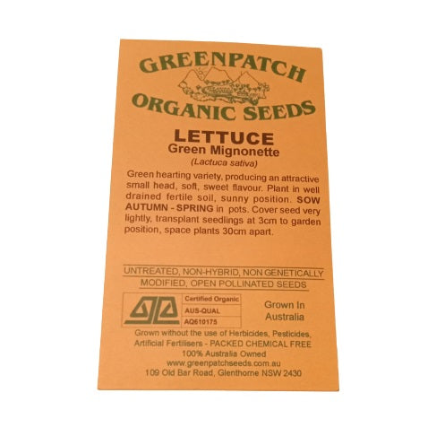 Lettuce Seeds - Green Mignonette - Certified Organic
