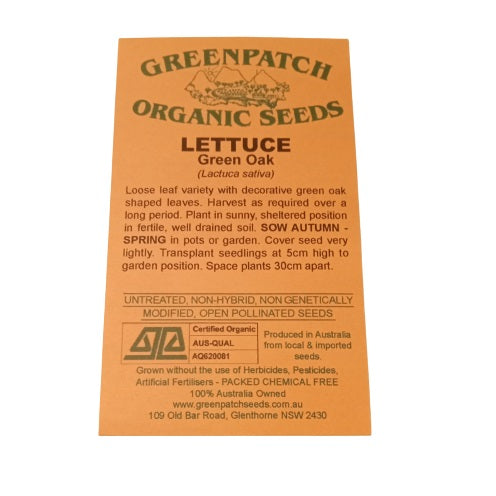 Lettuce Seeds - Green Oak - Certified Organic