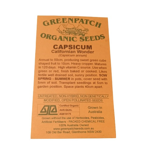 Capsicum Seeds - Californian Wonder - Certified Organic