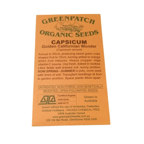 Capsicum Seeds - Yellow Californian Wonder - Certified Organic
