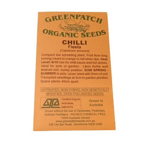 Chilli Seeds - Fiesta - Certified Organic