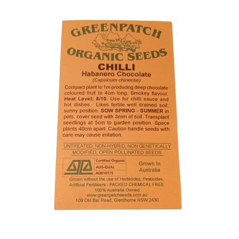 Chilli Seeds - Habanero Chocolate - Certified Organic