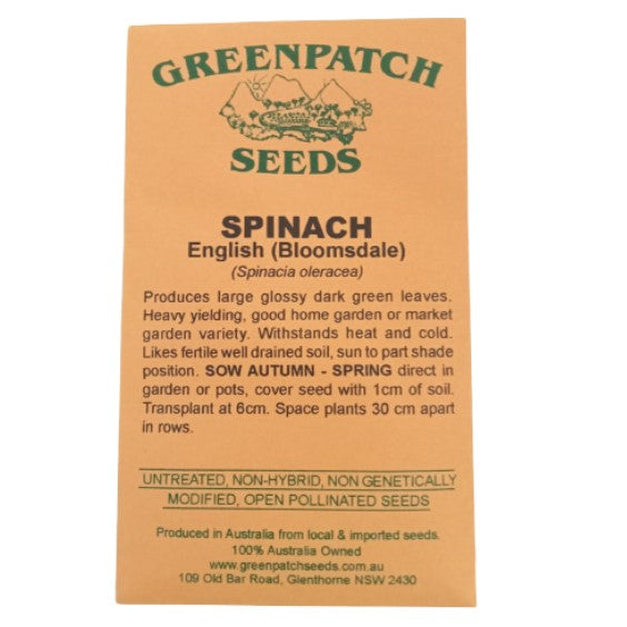 Spinach Seeds - English Bloomsdale - Certified Organic