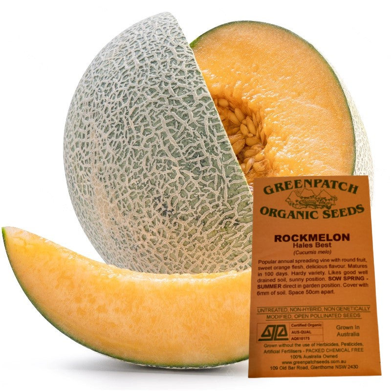 Hales Best Certified Organic Rockmelon Seeds. Shop certified organic and heirloom veggie, herb and fruit seeds.