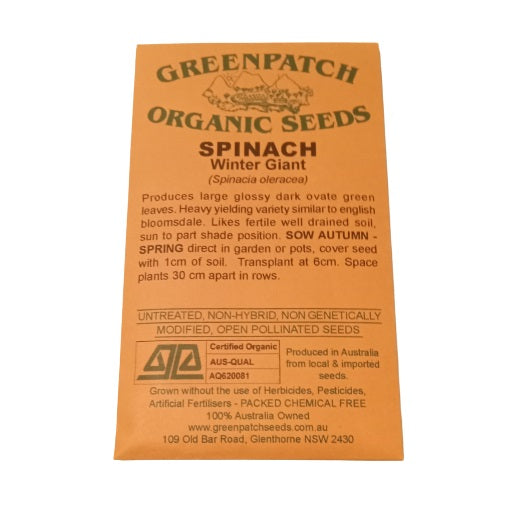Spinach Seeds - Winter Giant - Certified Organic
