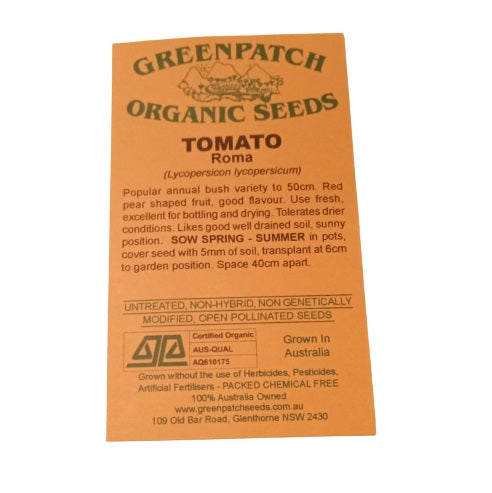 Tomato Seeds - Roma - Certified Organic